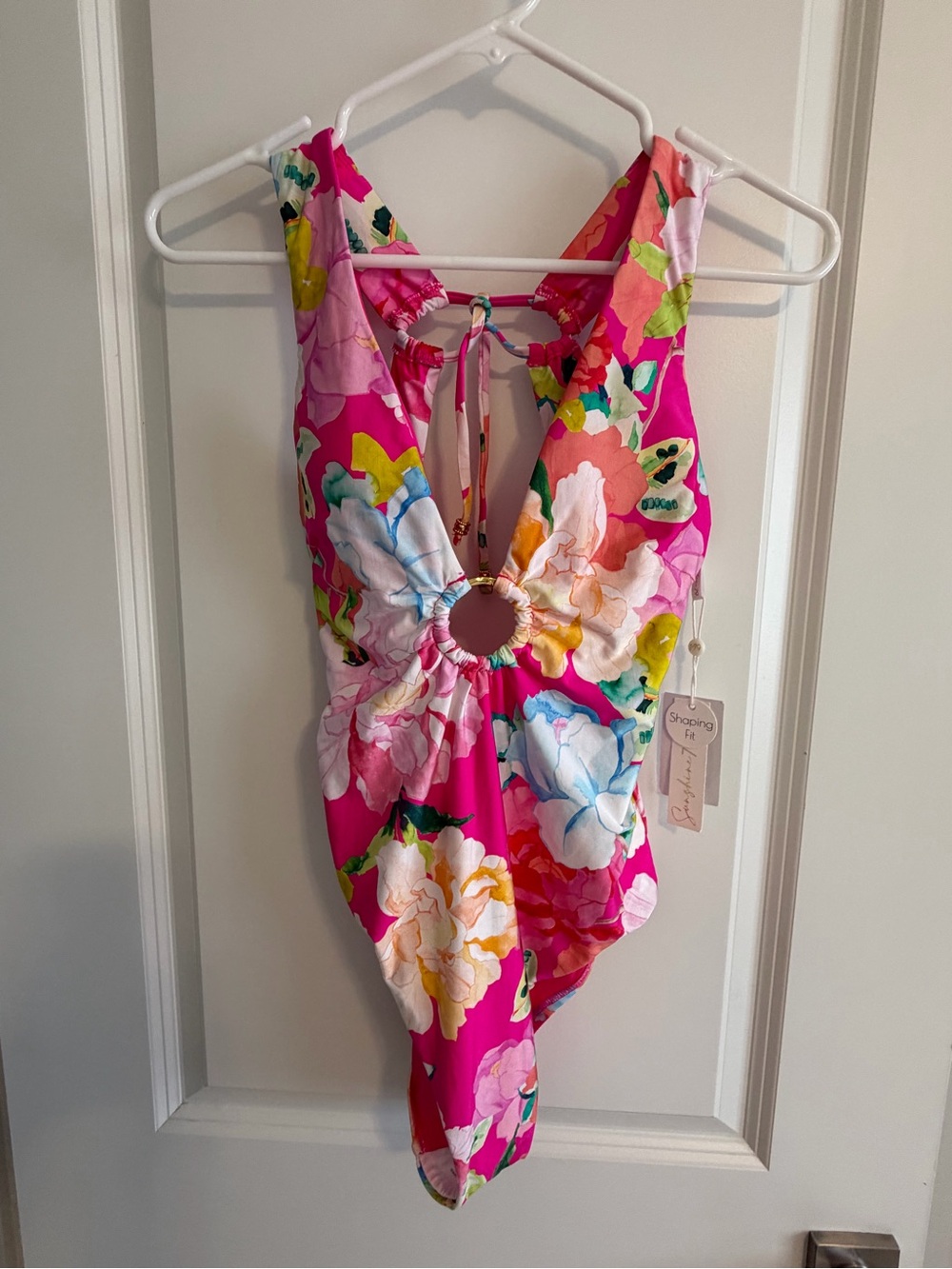 Bright Pink Floral Ring-Front One-Piece Swimsuit - Sunshine 79
